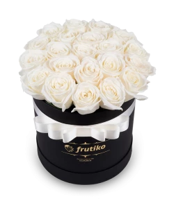 Bílé růže černá kulatá krabice